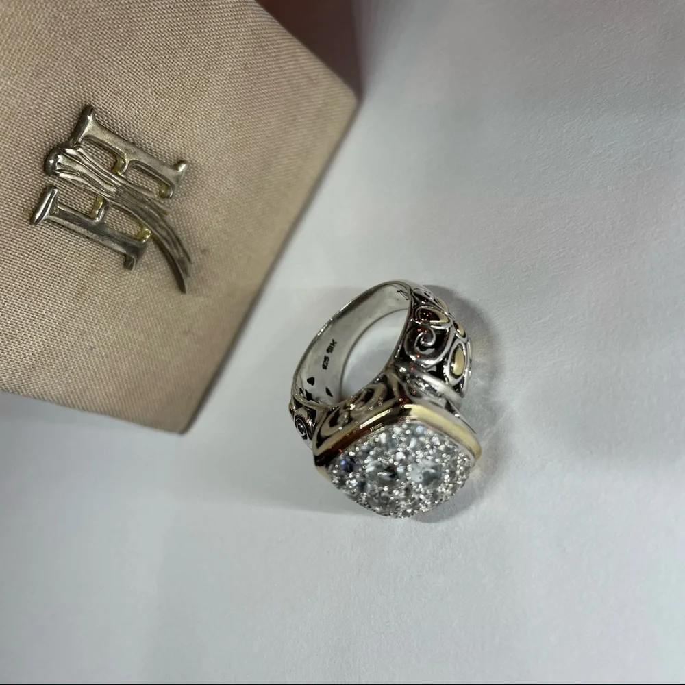 RARE PIECE OF JOHN HARDY BATU STERLING SILVER & 18KT WHITE TOPAZ RING SIZE 7 - Picture 7 of 8